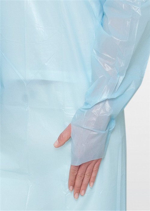 Bleu/a adapté les robes jetables d'isolement avec la boucle de pouce et a gravé aux besoins du client la surface en refief