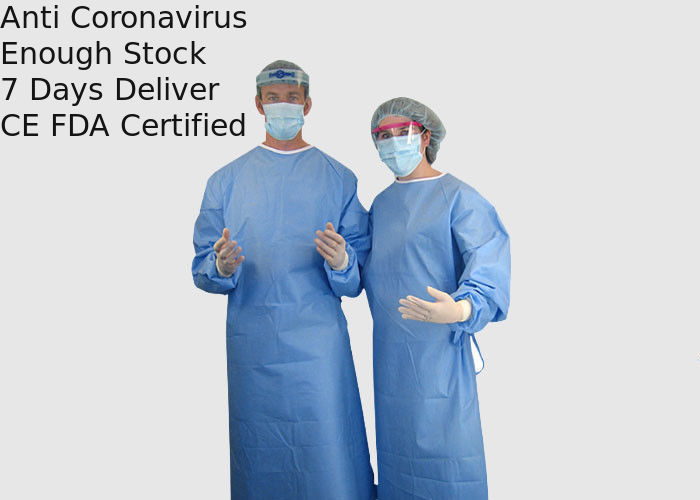 Blue Color Medical Protective Apparel Gown With Ties On Neck / Waist