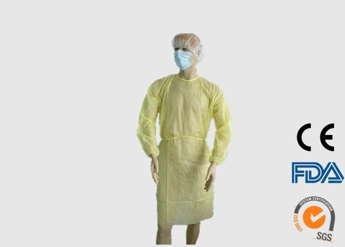Grands vêtements médicaux jetables, robes d'isolement de jaune d'examen de sécurité