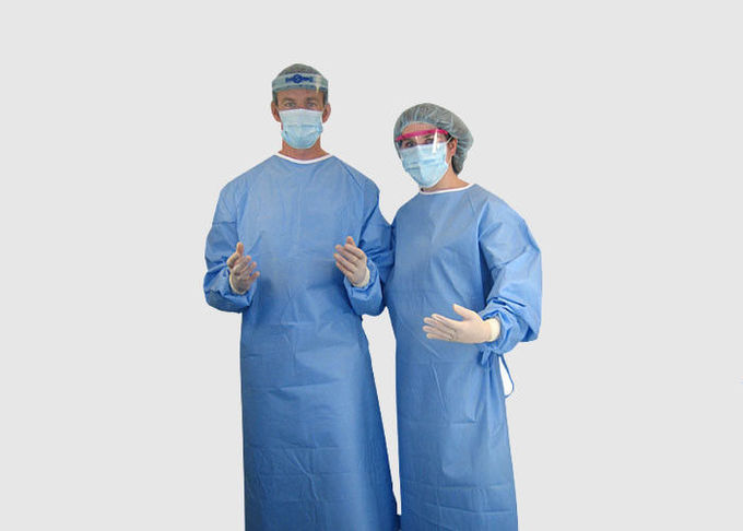 Robe protectrice médicale d'habillement de couleur bleue avec des liens sur le cou/taille